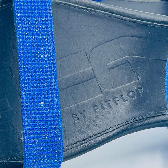 FitFlops Women's Supercomff US 7 Size 38 Black Royal Blue Textured Sandals - Picture 7 of 9